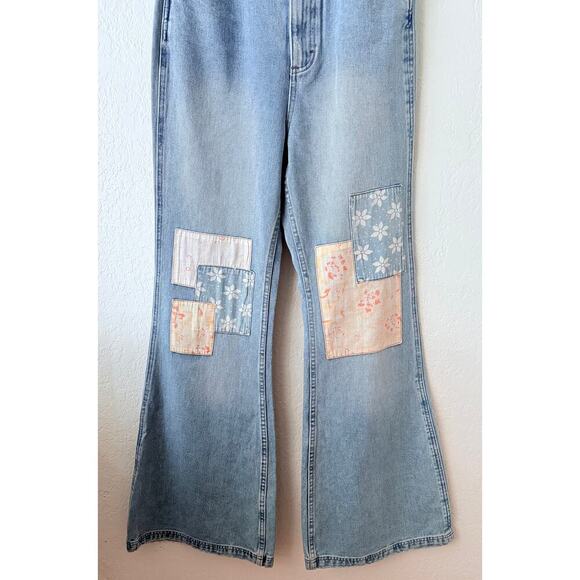 Billabong X Wrangler Womens High Rise Super Flare Blue Jeans Floral Patchwork 28 - Picture 9 of 16